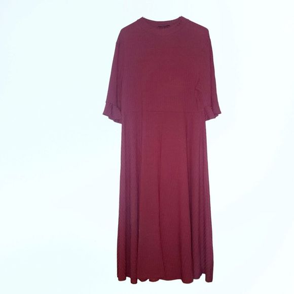 SHEIN PLUS BURGUNDY PURPLE RIB HALF SLEEVE MIDI DRESS - Picture 5 of 6